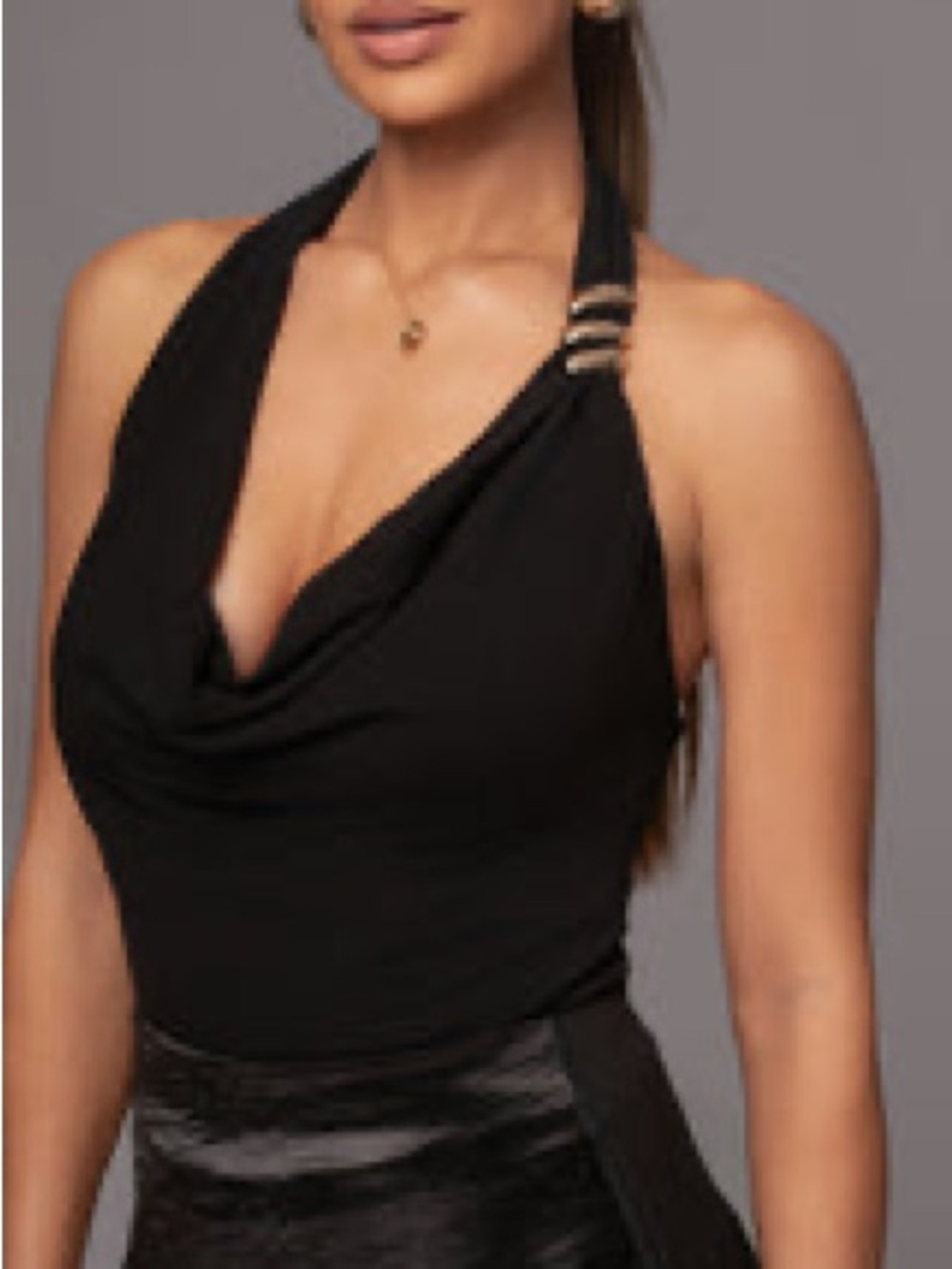 JLUXLABEL Black Halter Cowl Neck Camisole